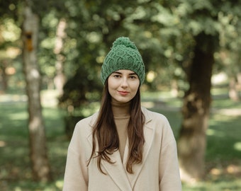 Saol Aran Traditional Ladies Cable Knit Hat, Merino Wool Cable Knit Hat for Women in Four Color Options, St Patrick's Day, Made in Ireland