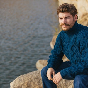 Aran Fisherman Half Zip Sweater Cardigan, 100% Pure Merino Wool Cable Knit Cardigan for Men, Made in Ireland image 2