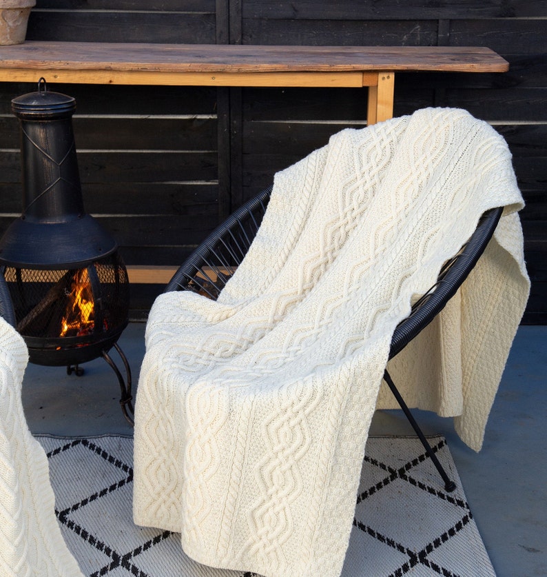 Aran Traditional Irish Heavyweight Throw 100% Merino Wool Cable Knit Fisherman Blanket Wool Cable Knit Knee Blanket Made in Ireland image 5