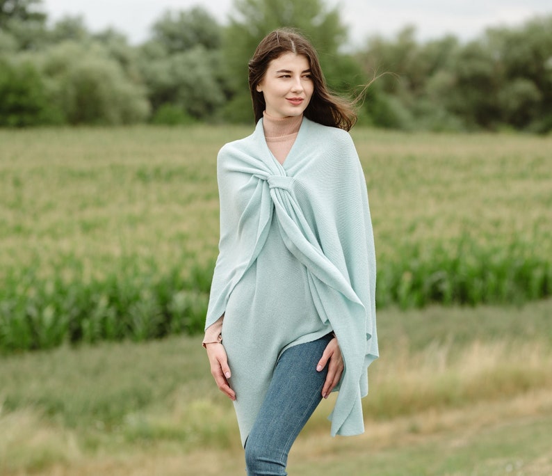 Lightweight Lambswool Drapped Poncho Shawl for Ladies, Irish Wool Ruana Wrap, Bridal Lambswool Shawl for Ladies image 2