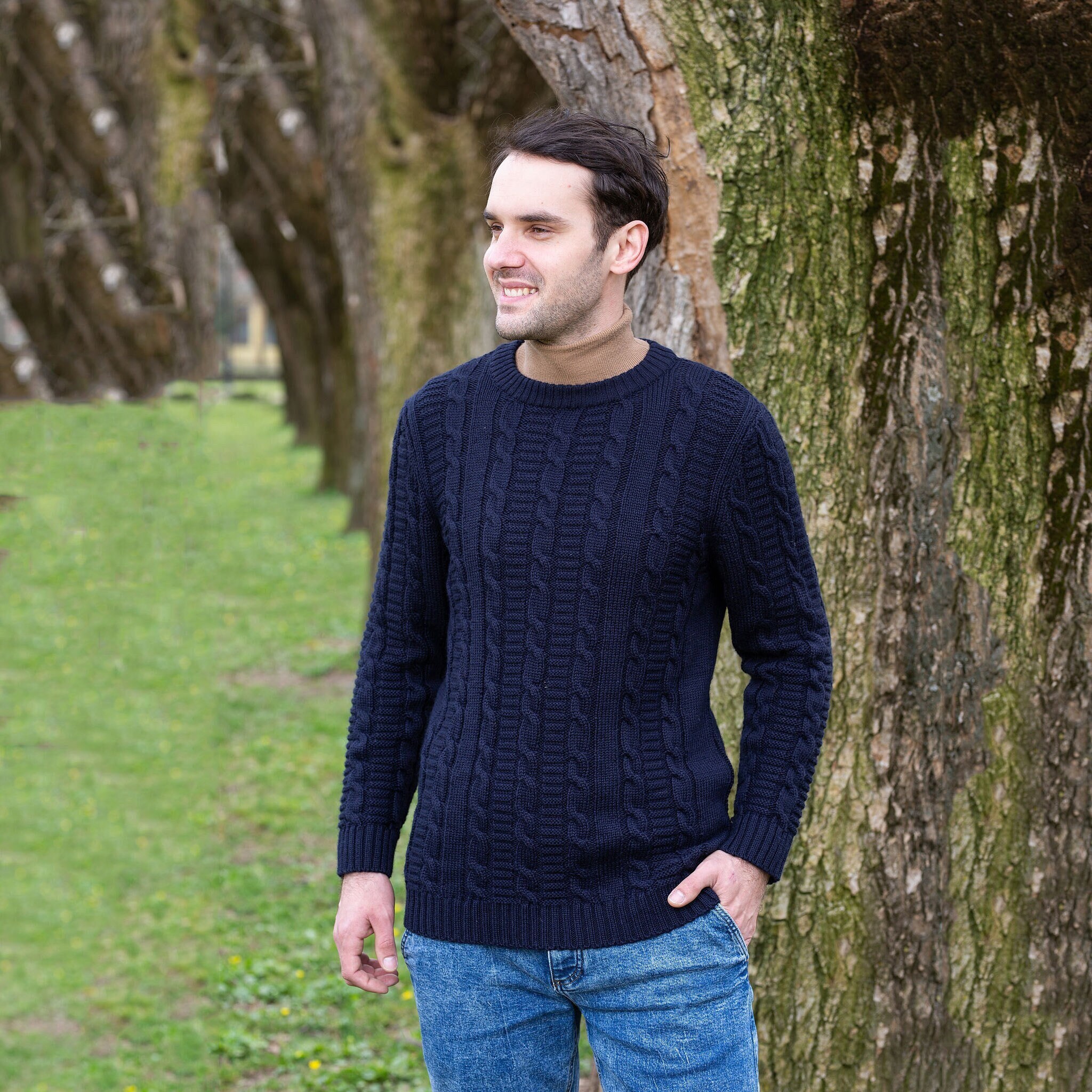 Suéter tipo jersey de lana irlandesa para hombre, 'Clásico de las Islas  Aran