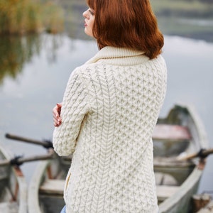 Aran Cable Knit Bomber Jacket, 100% Merino Cable Knit Cardigan Sweater for Women, Made in Ireland image 2