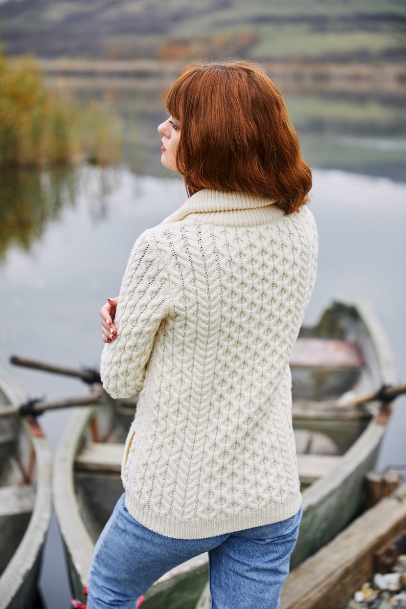 Aran Cable Knit Bomber Jacket, 100% Merino Cable Knit Cardigan Sweater for Women, Made in Ireland image 2