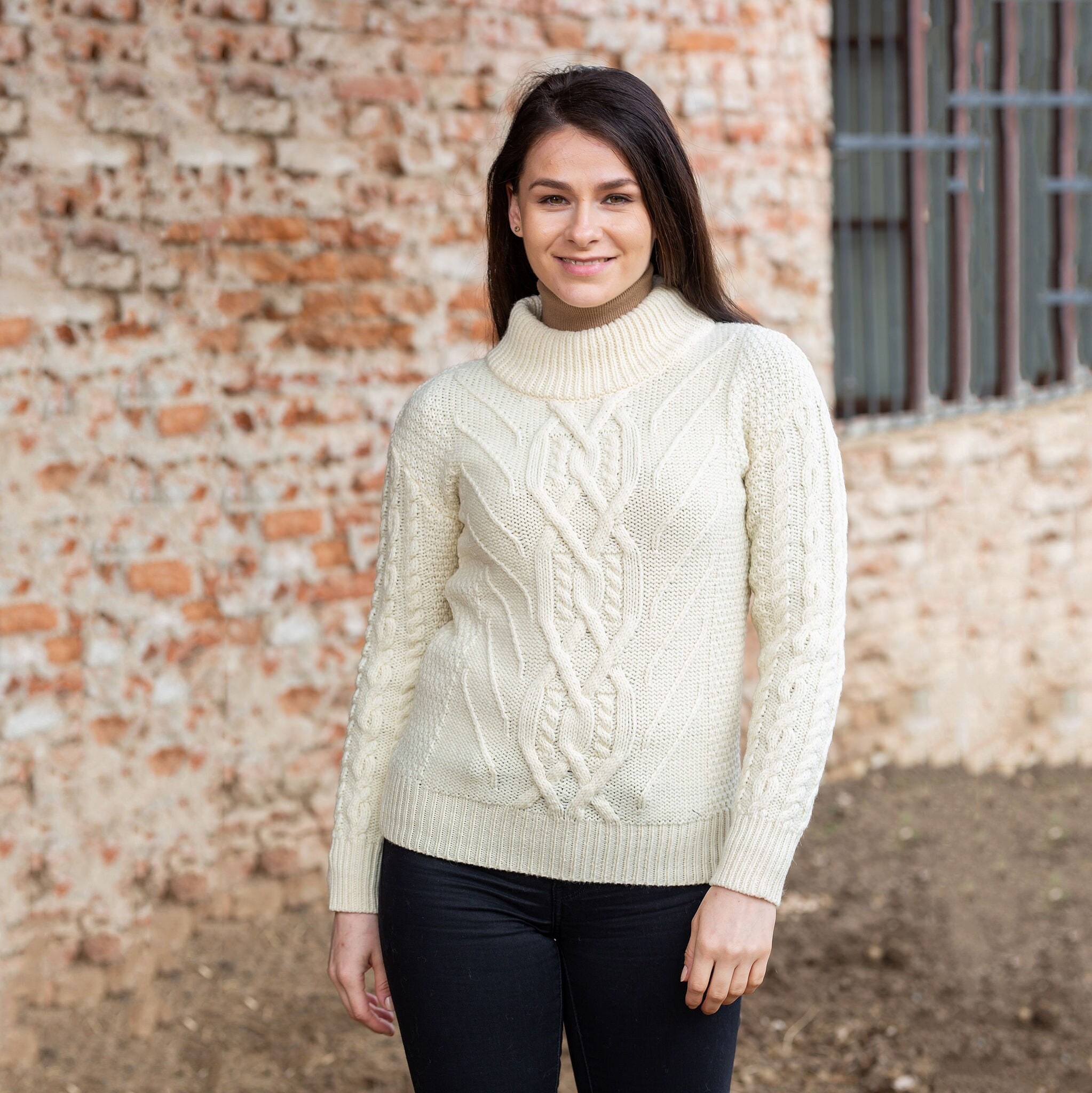 Aran Traditional Turtle Neck Cable Knit Ireland Sweater for - Etsy