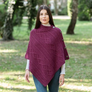 Aran Cowl Neck Poncho Shawl, 100% Merino Cable Knit Poncho, Premium Quality Merino Wool Ruana for Women in 4 Colors, Made In Ireland image 9