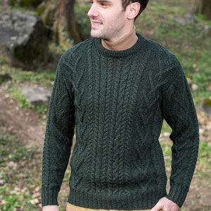 Saol Irish Aran Sweater for Men, 100% Merino Wool Fisherman Sweater, Crew Neck Cable Knit Sweater, Ireland Knitted Jumper, Made in Ireland image 4