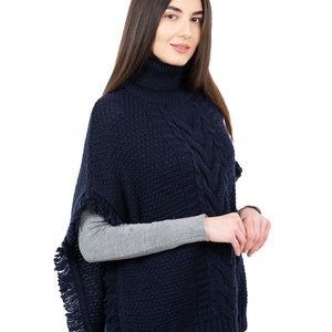 Fisherman Aran Cowl Neck Wool Knit Cape for Women: 100% Merino Wool Beautiful, Soft, Warm, & Durable Poncho Irish Knitting One Size image 5