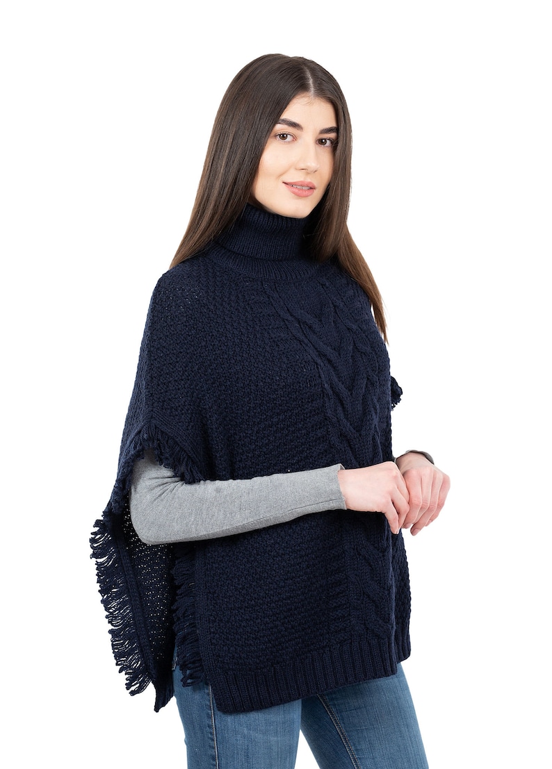 Fisherman Aran Cowl Neck Wool Knit Cape for Women: 100% Merino Wool Beautiful, Soft, Warm, & Durable Poncho Irish Knitting One Size image 5