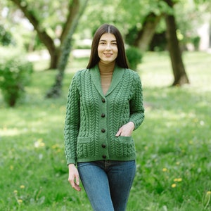 SAOL Merino Shawl Neck Cardigan for Ladies, 100% Merino Wool Buttoned V-neck Cardigan Sweater with Pockets for Women, Made in Ireland image 5