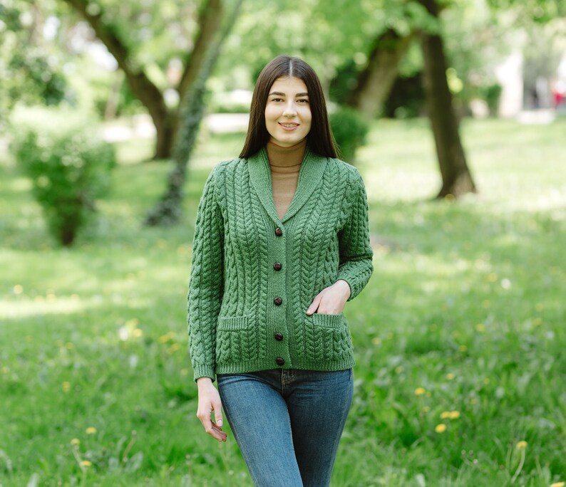 SAOL Merino Shawl Neck Cardigan for Ladies, 100% Merino Wool Buttoned V-neck Cardigan Sweater with Pockets for Women, Made in Ireland image 5