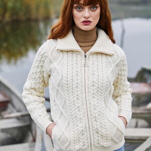 Aran Cable Knit Bomber Jacket, 100% Merino Cable Knit Cardigan Sweater for Women, Made in Ireland image 5