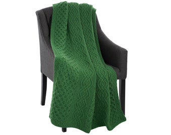 Aran Traditional Cable Knit Irish Throw Throw Blanket — 100% Merino Wool Blanket — Aran Fisherman Throw — Made in Ireland