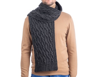 SAOL Aran Cable Knit Winter Scarf — 100% Pure Merino Wool Muffler for Men — Super Soft, Warm, and Cozy Men Accessories — Irish Aran Knitting