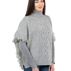Fisherman Aran Cowl Neck Wool Knit Cape for Women: 100% Merino Wool Beautiful, Soft, Warm, & Durable Poncho Irish Knitting One Size image 10