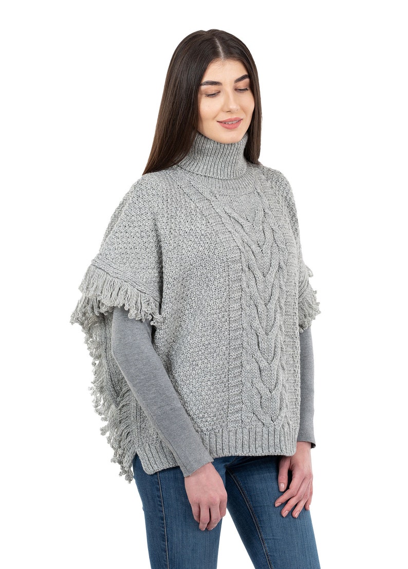 Fisherman Aran Cowl Neck Wool Knit Cape for Women: 100% Merino Wool Beautiful, Soft, Warm, & Durable Poncho Irish Knitting One Size image 10