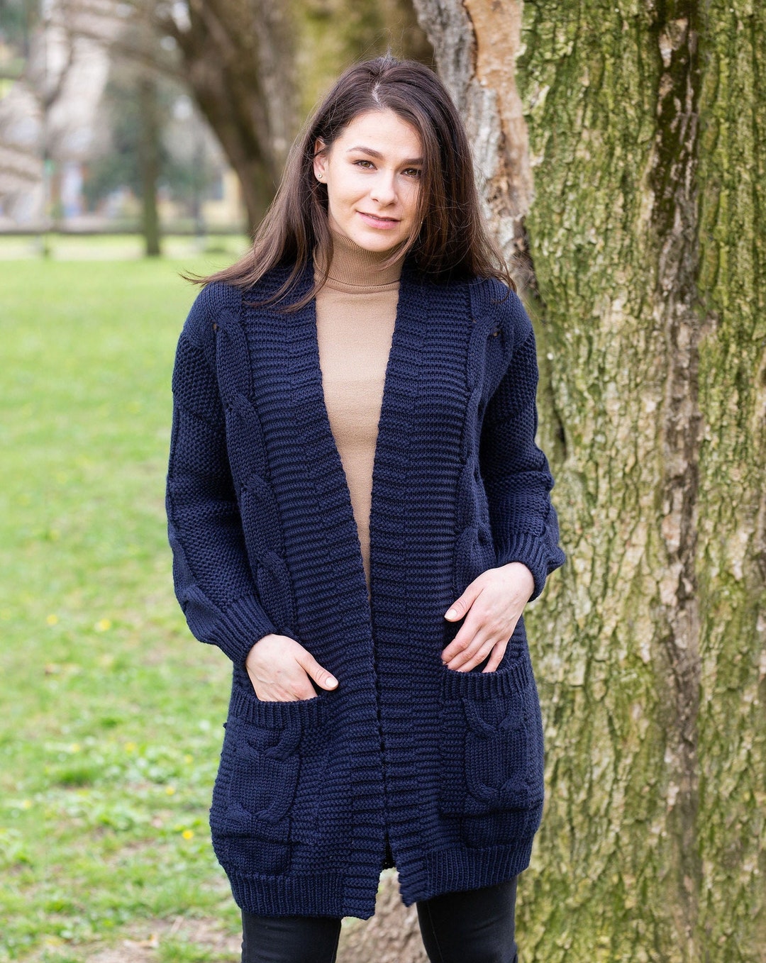 Ireland Traditional Aran Cardigan Long Open Front Cable Knit Coat for ...