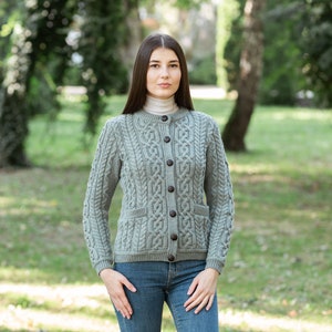 Aran Fisherman Cardigan Sweater 100% Traditional Irish Merino Wool Jacket Soft & Warm Jacket Button Closure Front Pockets image 2