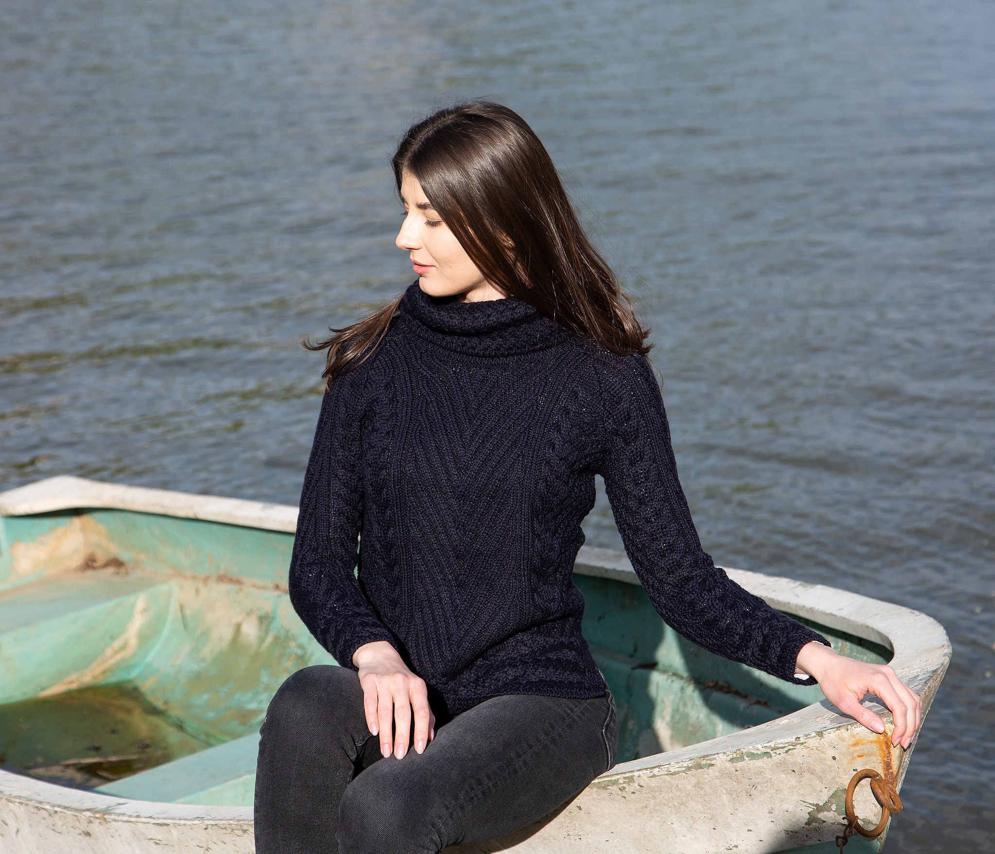Aran Irish Sweater, 100% Merino Wool Blend Fisherman Sweater