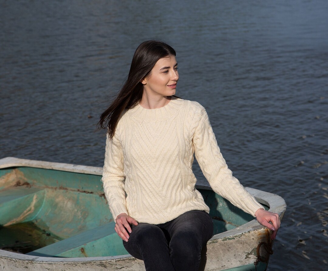 Aran Fisherman Sweater for Women 100 Merino Wool Jumper Etsy.de