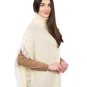 Fisherman Aran Cowl Neck Wool Knit Cape for Women: 100% Merino Wool Beautiful, Soft, Warm, & Durable Poncho Irish Knitting One Size image 3