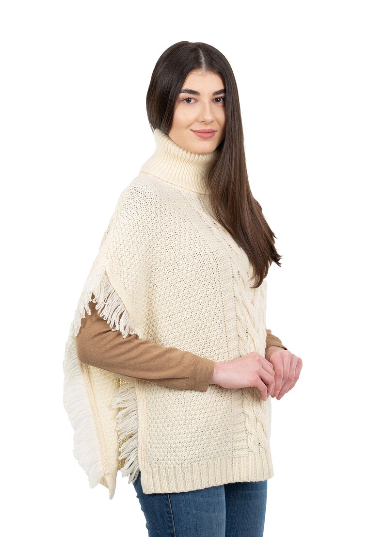 Fisherman Aran Cowl Neck Wool Knit Cape for Women: 100% Merino Wool Beautiful, Soft, Warm, & Durable Poncho Irish Knitting One Size image 3