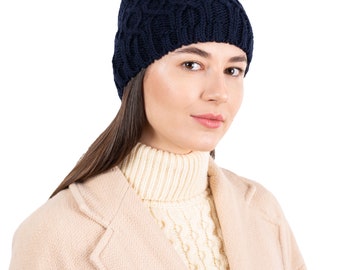 Saol Aran Fisherman Cable Knit Hat for Ladies, Irish Merino Wool Cable Knit Hat for Women in Four Color Options, Made in Ireland