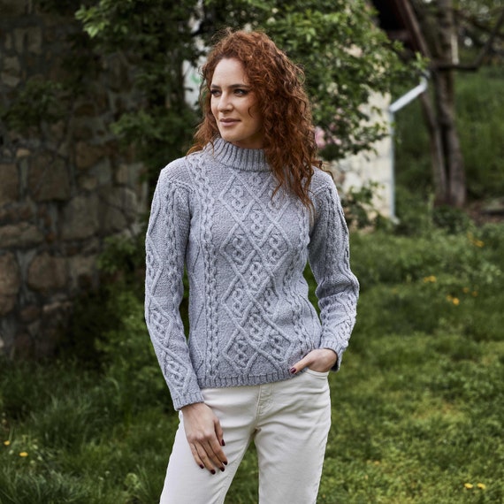 Celtic Aran Turtleneck Sweater Made 100% Merino Wool - The Irish Store