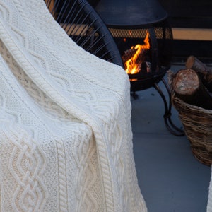 Aran Traditional Irish Heavyweight Throw 100% Merino Wool Cable Knit Fisherman Blanket Wool Cable Knit Knee Blanket Made in Ireland image 7