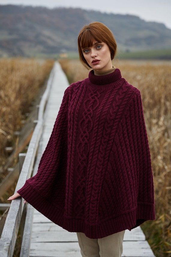 Poncho irlandés para mujer, suéter Aran, hecho en Irlanda, cárdigan de lana  merina, tejido tradicional