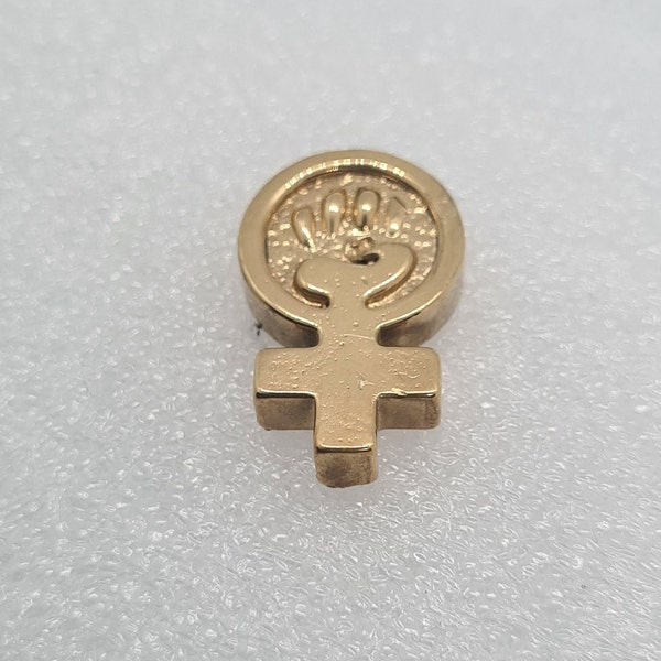 Feministische Power Pin 24 Karat vergoldet | Silber Handgemacht Metallisch Schmetterlingsverschluss 1 Euro Groß