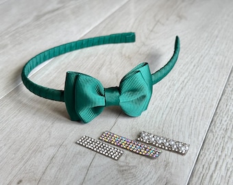 Elegant dark green alice bow headband, green school headband with bow, dark green ribbon bows, Girls’ school accessories, wedding hairband