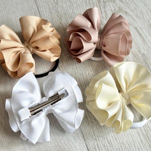Large Boutique Hair Bow for Girls, Grosgrain Ribbon Ponytail Bow, Bow on Clip or Elastic, Plain or Rhinestone Decorated Hair Bow Accessory