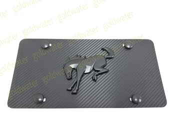 3D Black 4-Ring Logo Carbon Fiber Style Aluminum Front License Plate