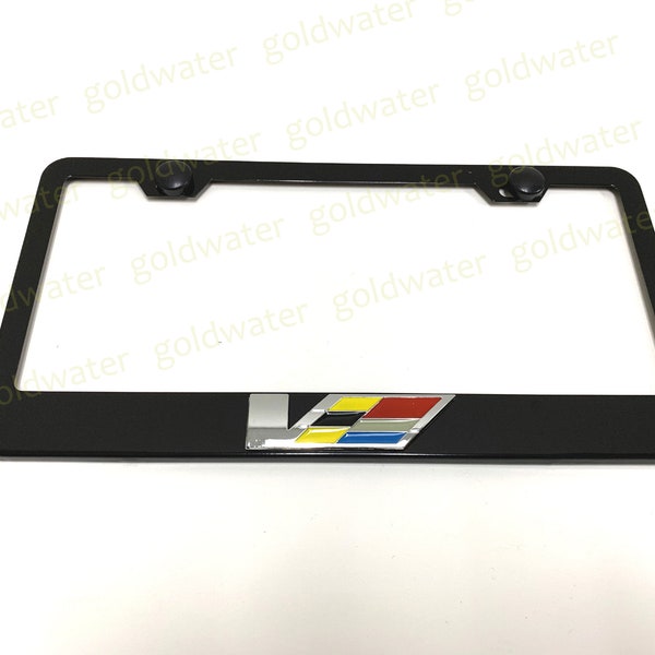 3D V-Series Emblem Black Powder Coated Metal Steel License Plate Frame Holder for Cadillac