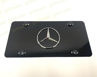 3D MercedesBenz STAR LOGO Emblem Badge Black Aluminum Metal Vanity Front License Plate Tag