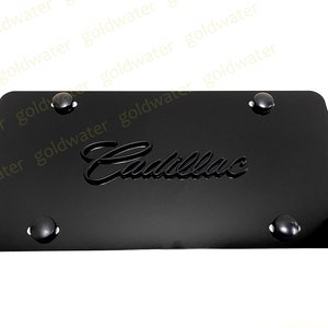 3D (BLACK) CadillacScript Emblem Badge Black Aluminum Metal Vanity Front License Plate Tag Black Trim Edition