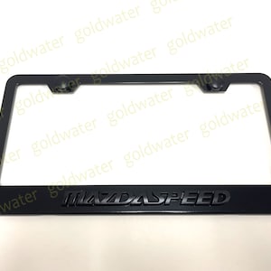 3D Black Trim Mazdaspeed Emblem Black Powder Coated Metal Steel License Plate Frame Holder