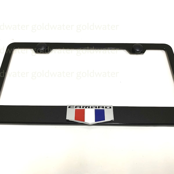 3D CamaroSix Logo Badge Emblem Black Powder Coated Metal Steel License Plate Frame Holder