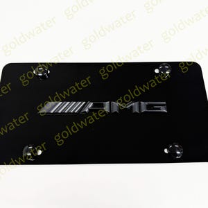 3D (Black)AMG Emblem Badge Black Aluminum Metal Vanity Front License Plate Tag Black Night Trim Edition