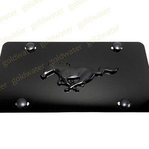 3D (Black) Pony Running Horse Emblem Badge Black Aluminum Metal Vanity Front License Plate Tag