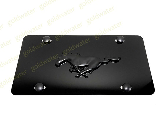 3D (Black) Pony Emblem Badge Black Aluminum Metal Vanity Front License Plate Tag