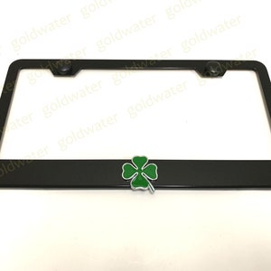 3D QUADRIFOGLIO Emblem Black Powder Coated Metal License Plate Frame Holder For Alfa Romeo Giulia Stelvio (four leaf clover)