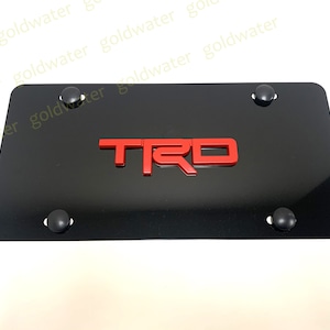 3D TRD (red) Emblem Badge Black Aluminum Metal Vanity Front License Plate Tag