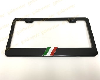 3D Italian Flag Emblem Badge Black Powder Coated Metal Steel License Plate Frame Holder Italy