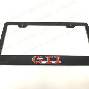 3D GTI Emblem Black Powder Coated Metal Steel License Plate Frame Holder (RED)