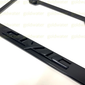 3D Black Civic Emblem Black Powder Coated Metal Steel License Plate Frame Holder Black Trim