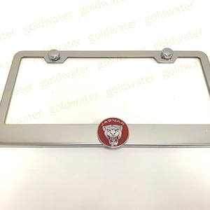 3D Red Jaguar Cat Face Badge Emblem Stainless Steel Chrome Metal License Plate Frame Holder