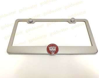 3D Red Jaguar Cat Face Badge Emblem Stainless Steel Chrome Metal License Plate Frame Holder