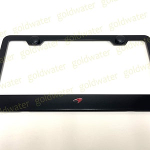 3D McLaren Logo Emblem Badge Black Powder Coated Metal Steel License Plate Frame Holder