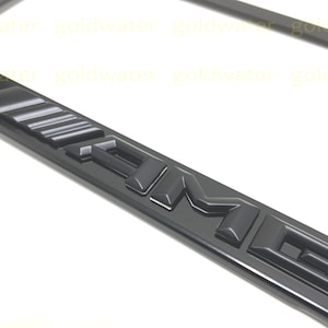 3D Black ////AMG Emblem Badge Black Powder Coated Metal Steel License Plate Frame Holder Night Black Edition(New)